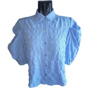 Icone By Simons Light Blue Textured Button-Up Blouse M